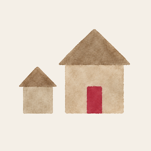 Watercolor small house beside a larger house