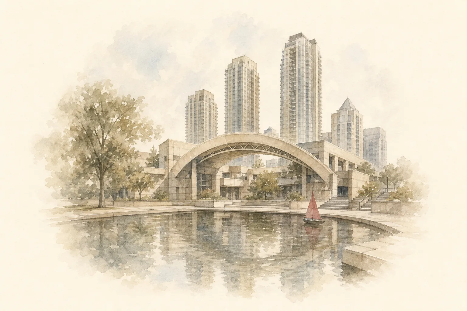 Mel Lastman Square - watercolor illustration